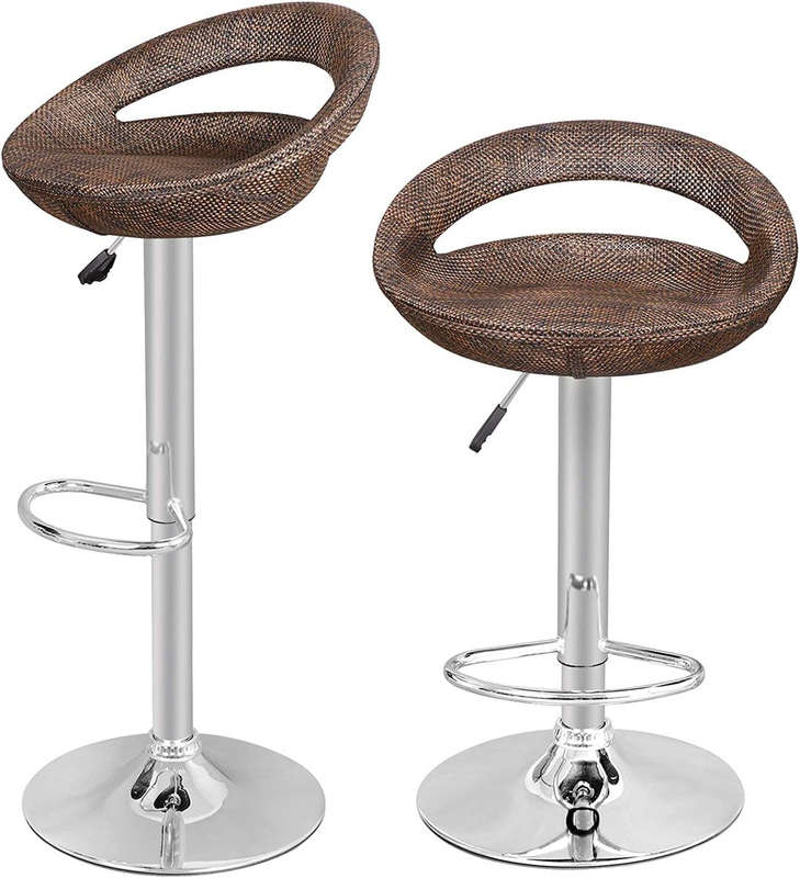 Rattan Backrest Adjustable Swivel Gas Lift Chair Bar Stool