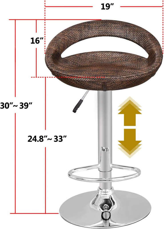 Rattan Backrest Adjustable Swivel Gas Lift Chair Bar Stool