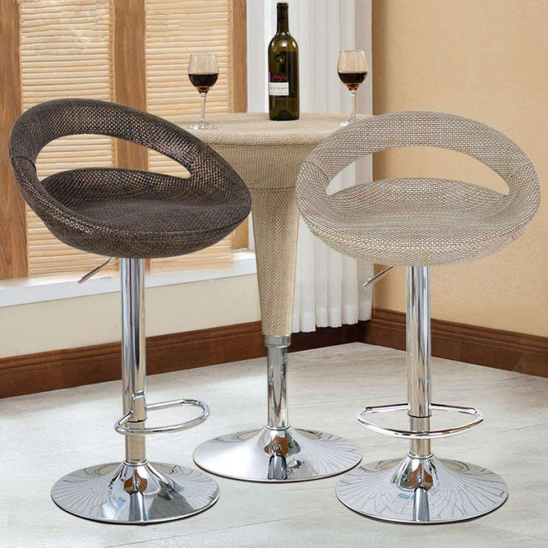 Rattan Backrest Adjustable Swivel Gas Lift Chair Bar Stool