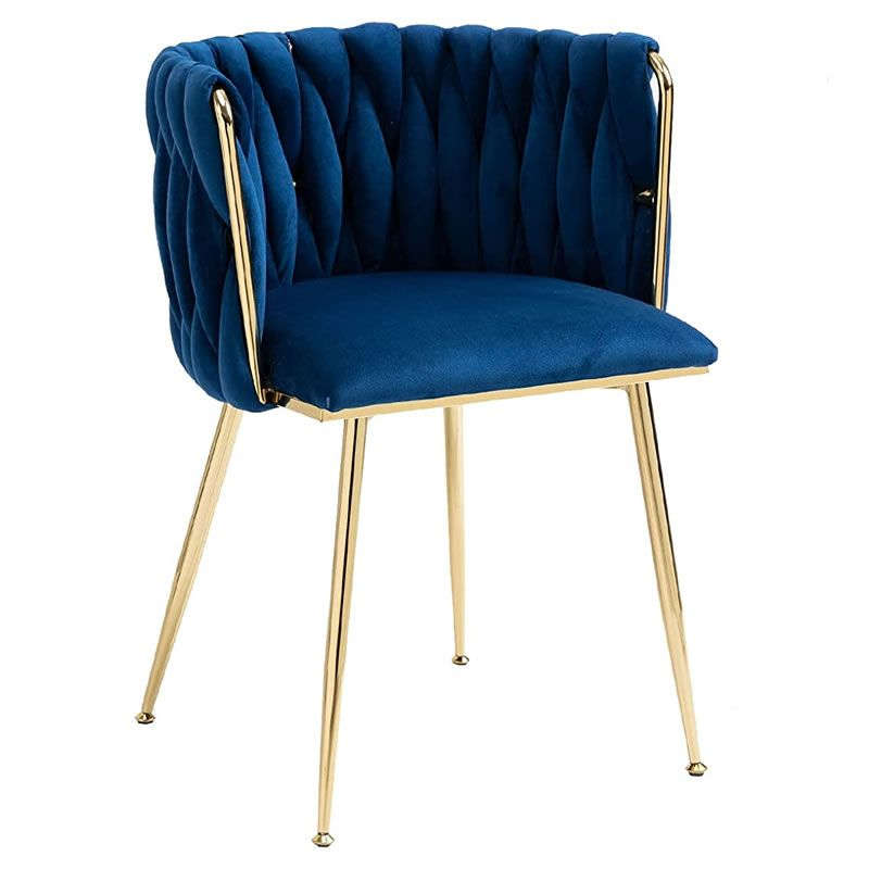 Velvet Dining Room Chair with Woven Back and Gold Metal Legs - Blue