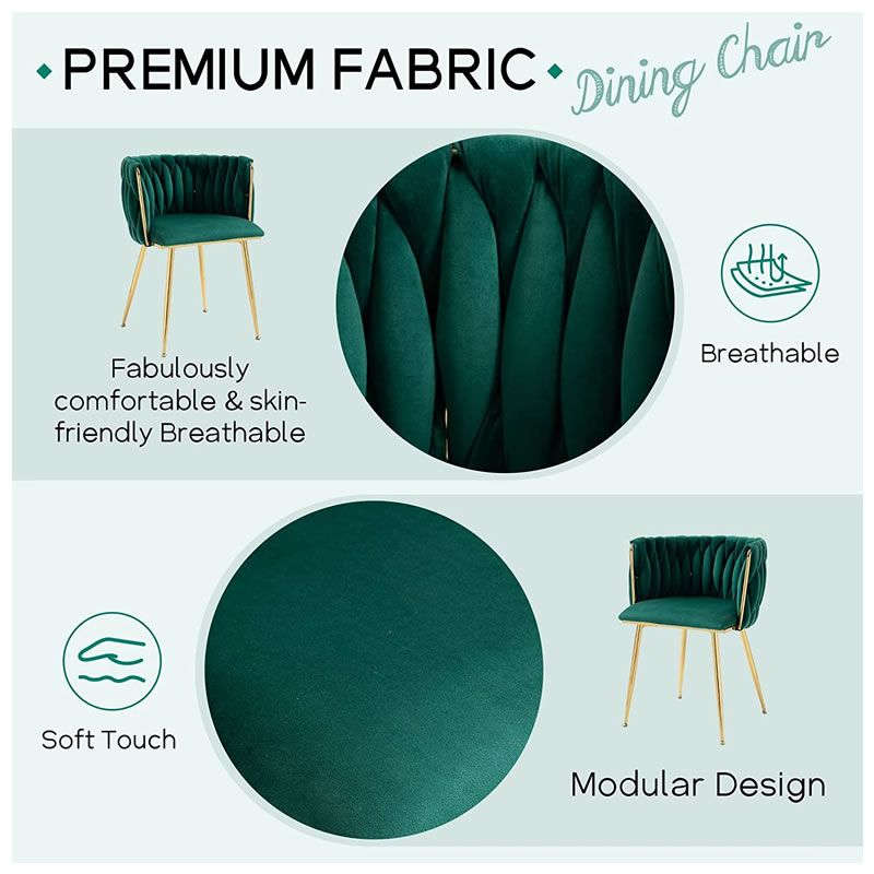 Velvet Dining Room Chair with Woven Back and Gold Metal Legs Green