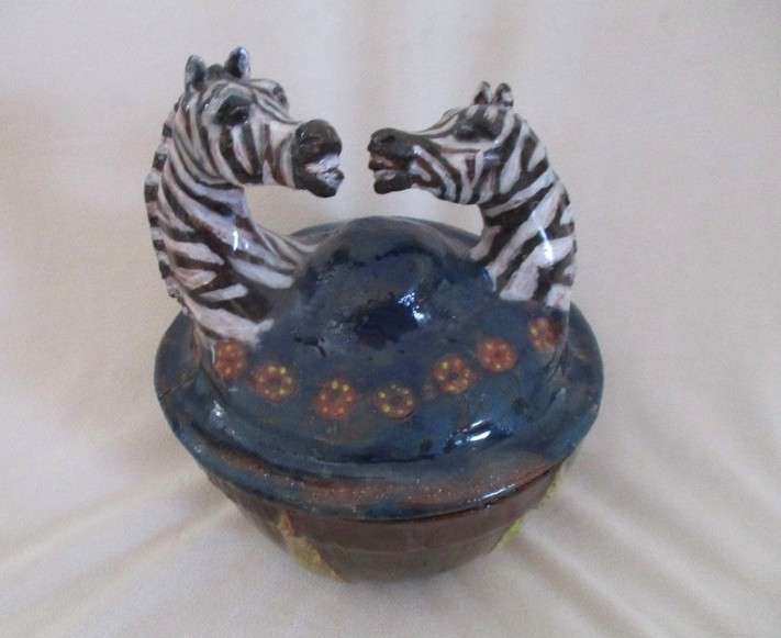 Awesome rustic African hand made glazed art pottery lidded dish - a budding Ardmore artist?