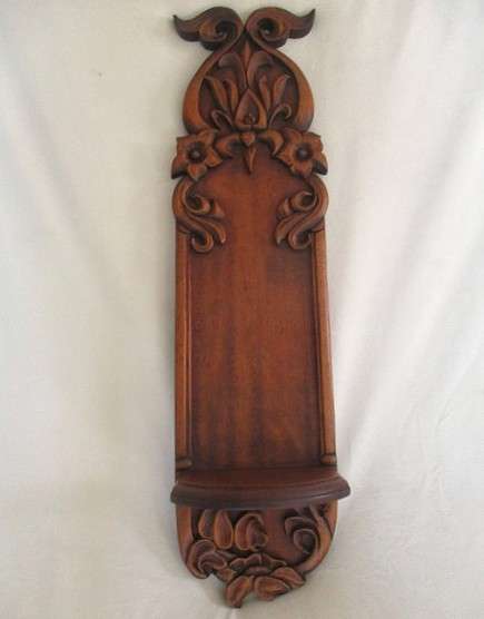 Stunning vintage/antique tall, beautifully carved solid wood wall sconce shelf