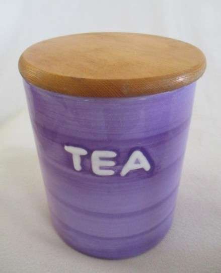 Three Kelim Yafim, Israel kitchen ceramic canisters with wooden lids - funky purple