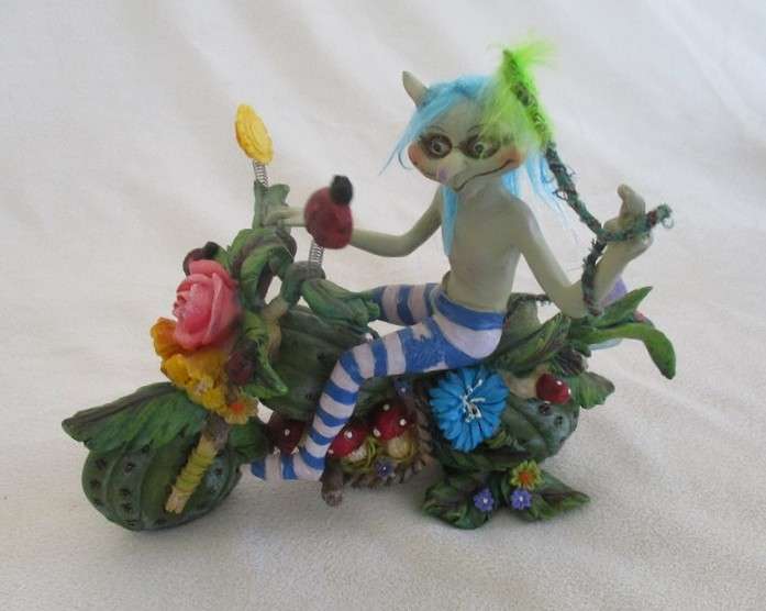 Trio of whacky Pixies with Hippy Gran on her "wheels"
