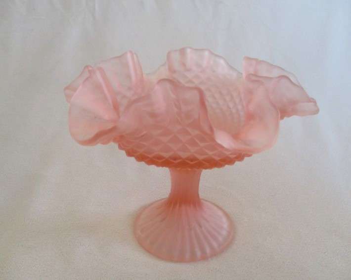 For HenLub9530 only - Exquisite vintage/antique frosted pink satin glass bon bon pedestal dish