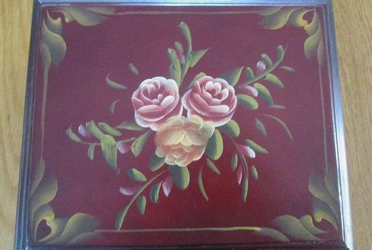 Stunning vintage hand painted wooden boudoir box/small chest