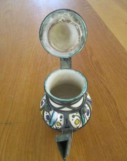 Antique Moroccan ceramic and metal filigree mint teapot - used on many an old Moroccan homefire
