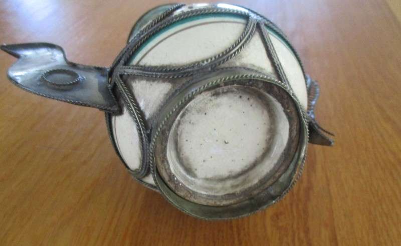 Antique Moroccan ceramic and metal filigree mint teapot - used on many an old Moroccan homefire