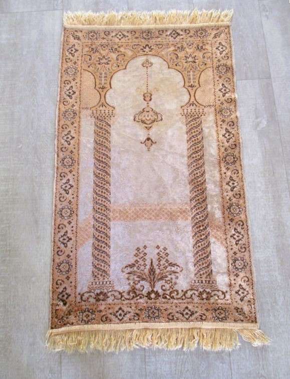 A light weight, machine made  Turkish prayer mat depicting Mosque interior - silk?