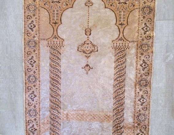 A light weight, machine made  Turkish prayer mat depicting Mosque interior - silk?