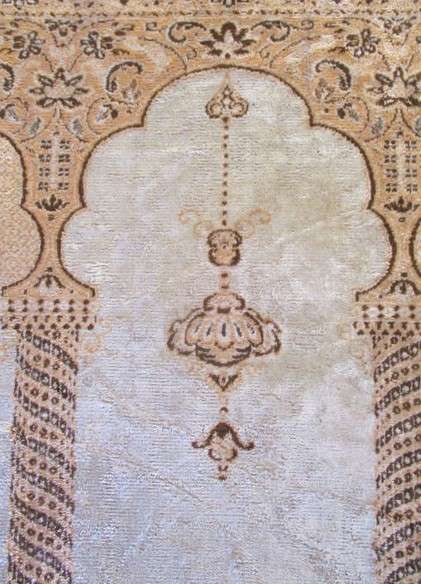 A light weight, machine made  Turkish prayer mat depicting Mosque interior - silk?