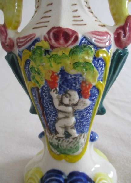 Vintage hand painted majolica cherub vase - Japanese?