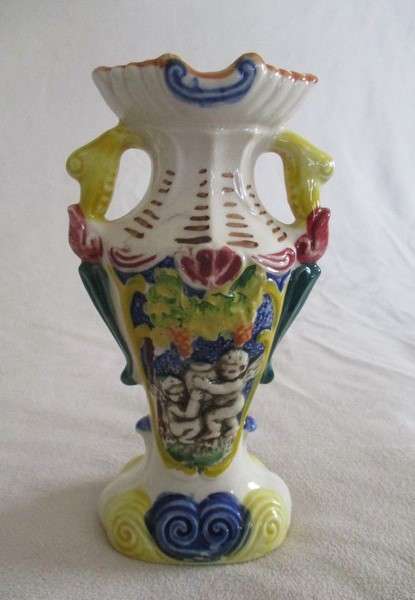 Vintage hand painted majolica cherub vase - Japanese?