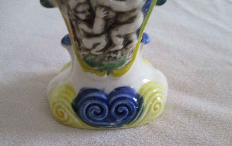 Vintage hand painted majolica cherub vase - Japanese?