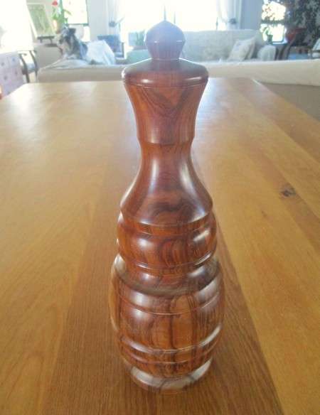 Vintage turned wood decanter with lid - great condition