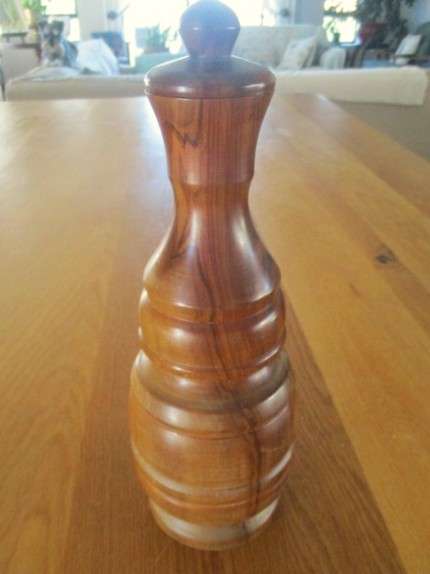 Vintage turned wood decanter with lid - great condition