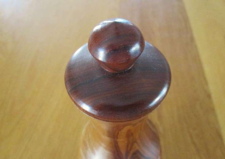 Vintage turned wood decanter with lid - great condition