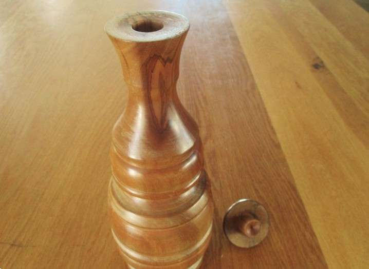 Vintage turned wood decanter with lid - great condition