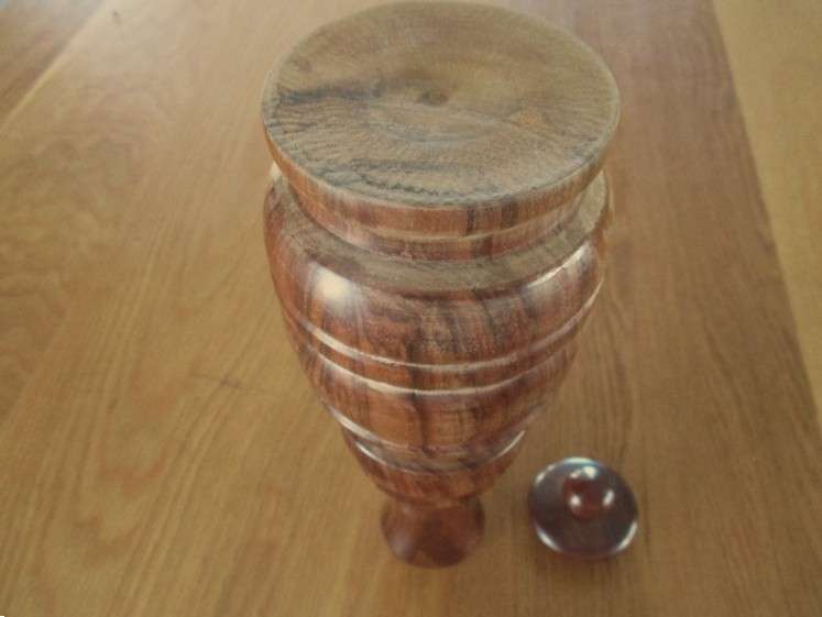 Vintage turned wood decanter with lid - great condition