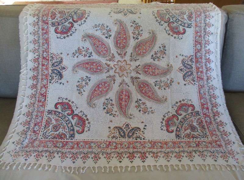 A beautiful large vintage square hand blocked (natural dyed) Iranian Ghalamkar cloth -signed