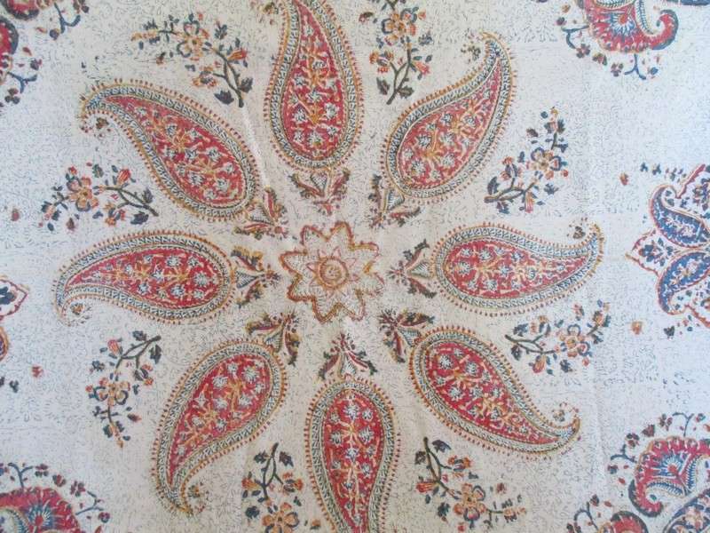 A beautiful large vintage square hand blocked (natural dyed) Iranian Ghalamkar cloth -signed