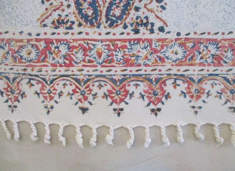 A beautiful large vintage square hand blocked (natural dyed) Iranian Ghalamkar cloth -signed