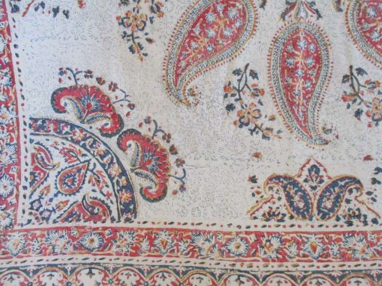 A beautiful large vintage square hand blocked (natural dyed) Iranian Ghalamkar cloth -signed