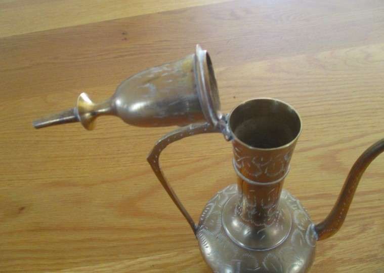 Vintage Indian etched brass Turkish coffee pot - smaller size - 26cm tall