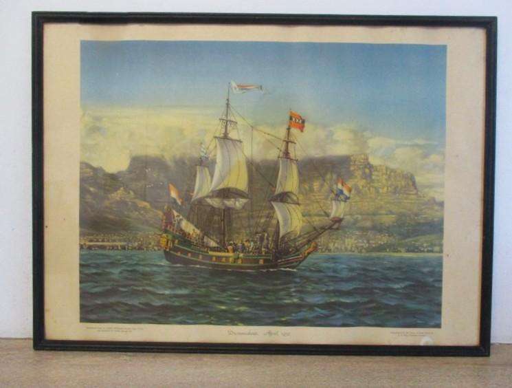 Vintage 1952 Union of South Africa lithograph of Drommedaris