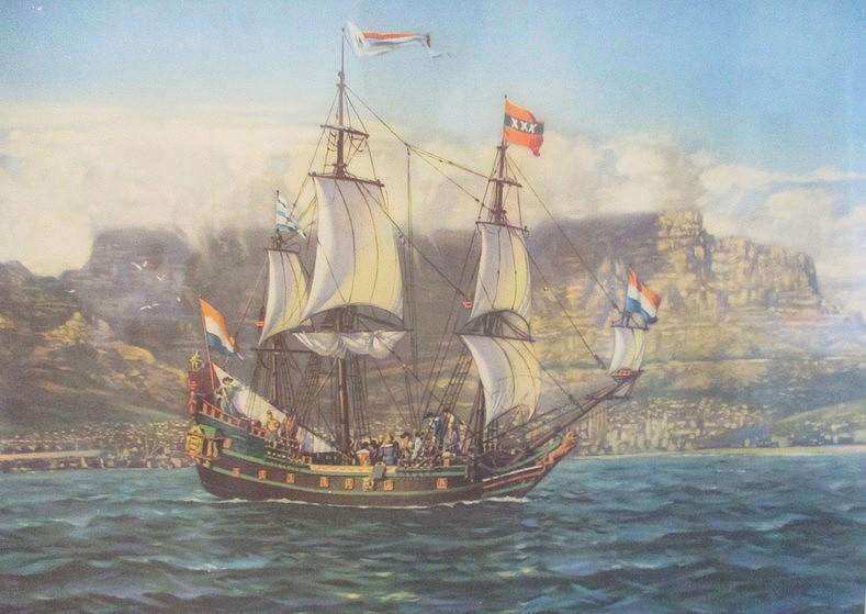 Vintage 1952 Union of South Africa lithograph of Drommedaris