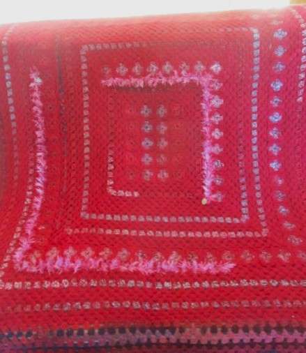 Artistic, unique, thick, fluffy hand crocheted wool blanket/throw