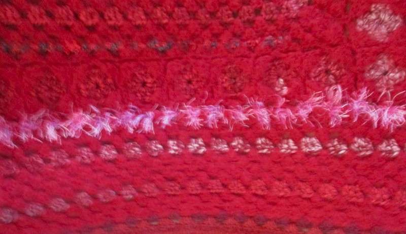 Artistic, unique, thick, fluffy hand crocheted wool blanket/throw
