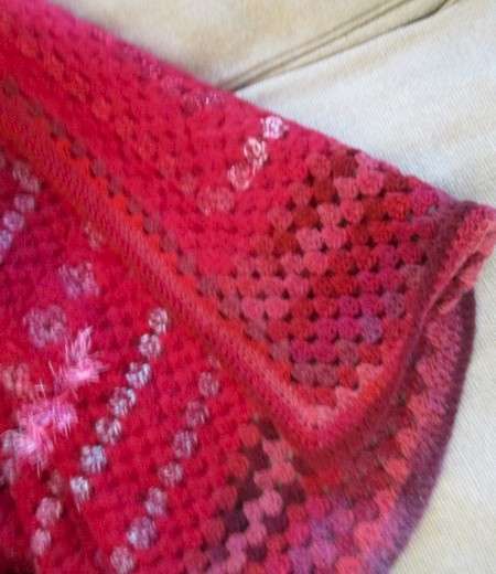 Artistic, unique, thick, fluffy hand crocheted wool blanket/throw