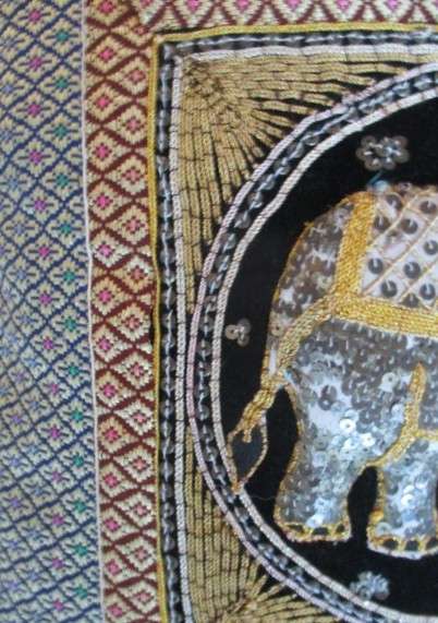 A rare vintage Burmese Kalaga tapestry cushion