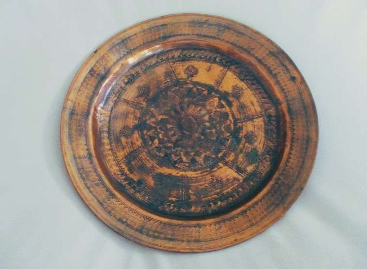 Circa 1850-1899 - Large antique Persian Islamic engraved copper plate/shallow dish