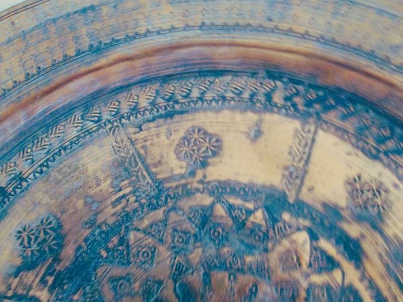 Circa 1850-1899 - Large antique Persian Islamic engraved copper plate/shallow dish