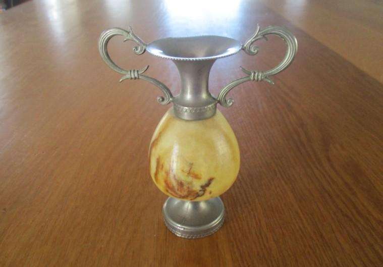 Ornate small vintage onyx/alabaster amphora
