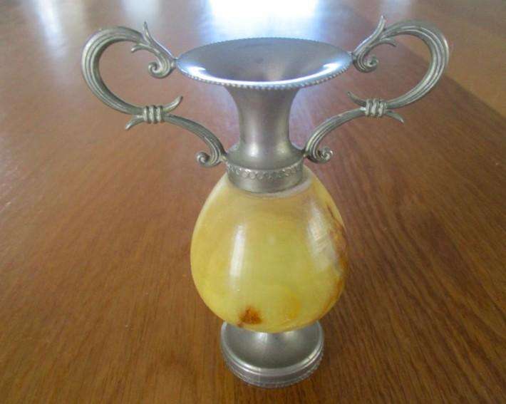 Ornate small vintage onyx/alabaster amphora