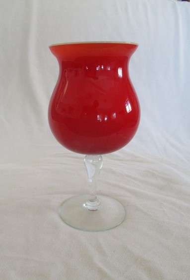 A very large (27cm tall) red glass goblet vase