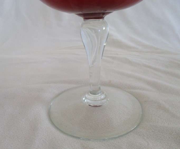 A very large (27cm tall) red glass goblet vase