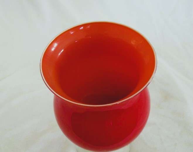 A very large (27cm tall) red glass goblet vase