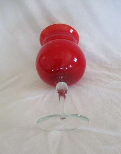 A very large (27cm tall) red glass goblet vase