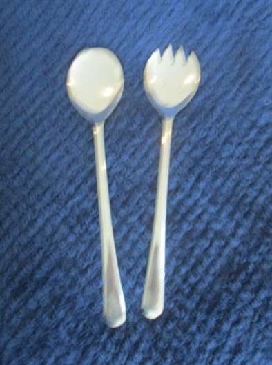 Two sets of Mayell, England silver tone salad servers for one bid