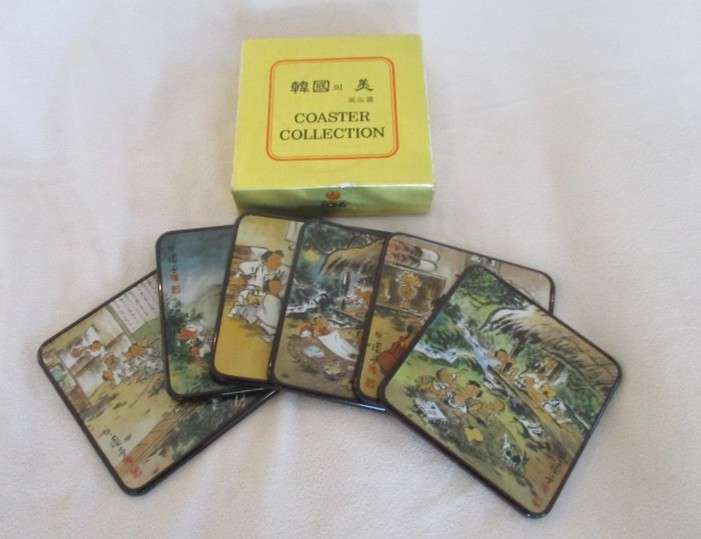 Boxed set of six Korean Genre Picture coasters after Korean artist Yeon See Hee