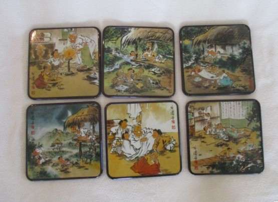 Boxed set of six Korean Genre Picture coasters after Korean artist Yeon See Hee