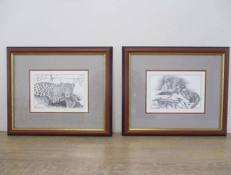 Two beautifully framed prints of Leopard and Cheetah cubs sketched by S.A. artist David Bucklow