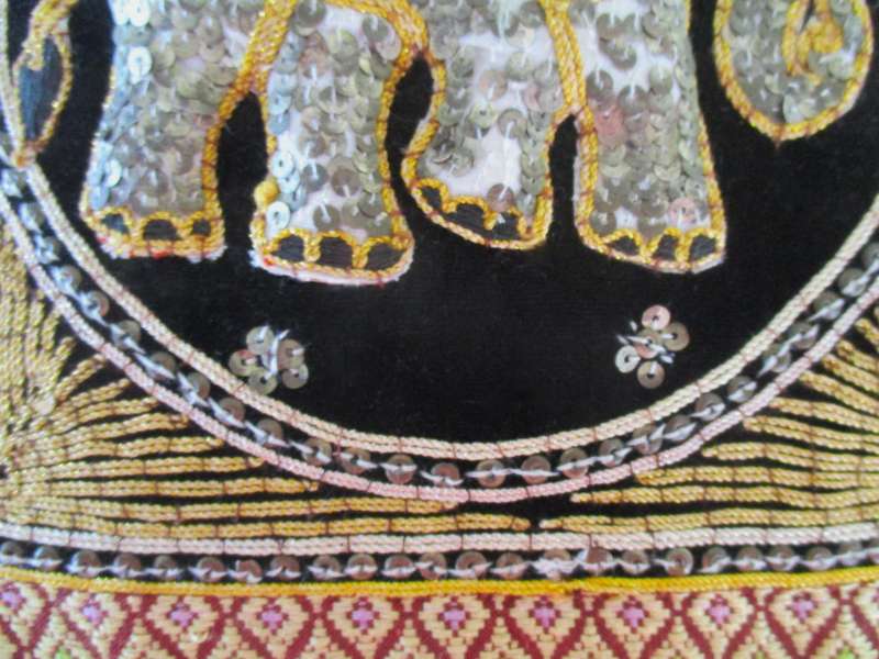 A rare vintage Burmese Kalaga tapestry cushion