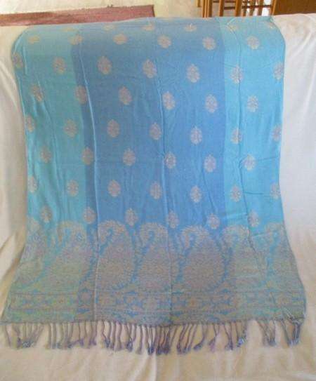 Beautiful long reversable Pashmina/Throw in pretty powder blue and pink colours