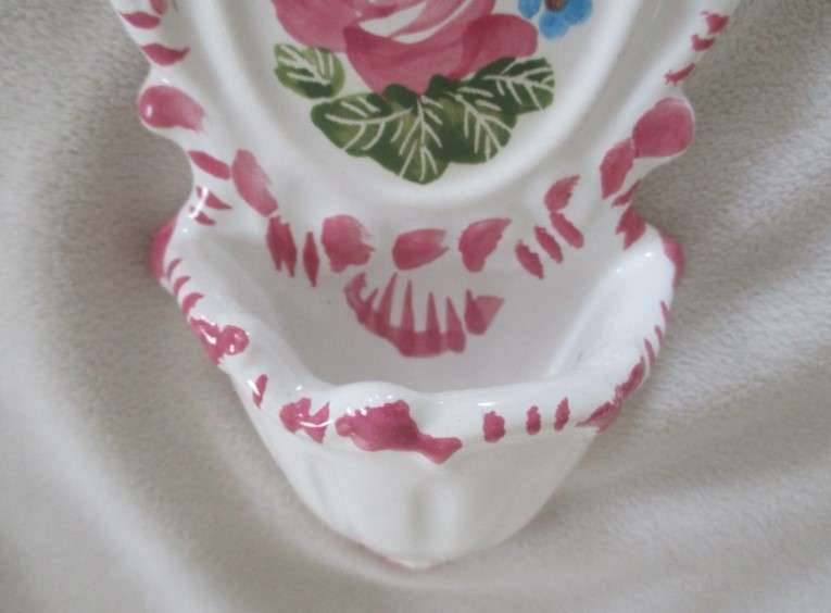 Vintage wall pocket with hand painted rose design